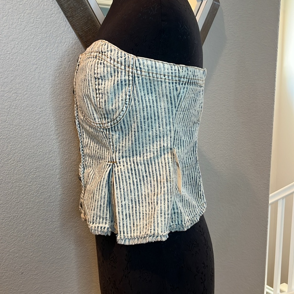Pilcro Striped Denim Tube Top Size Medium - Picture 5 of 12